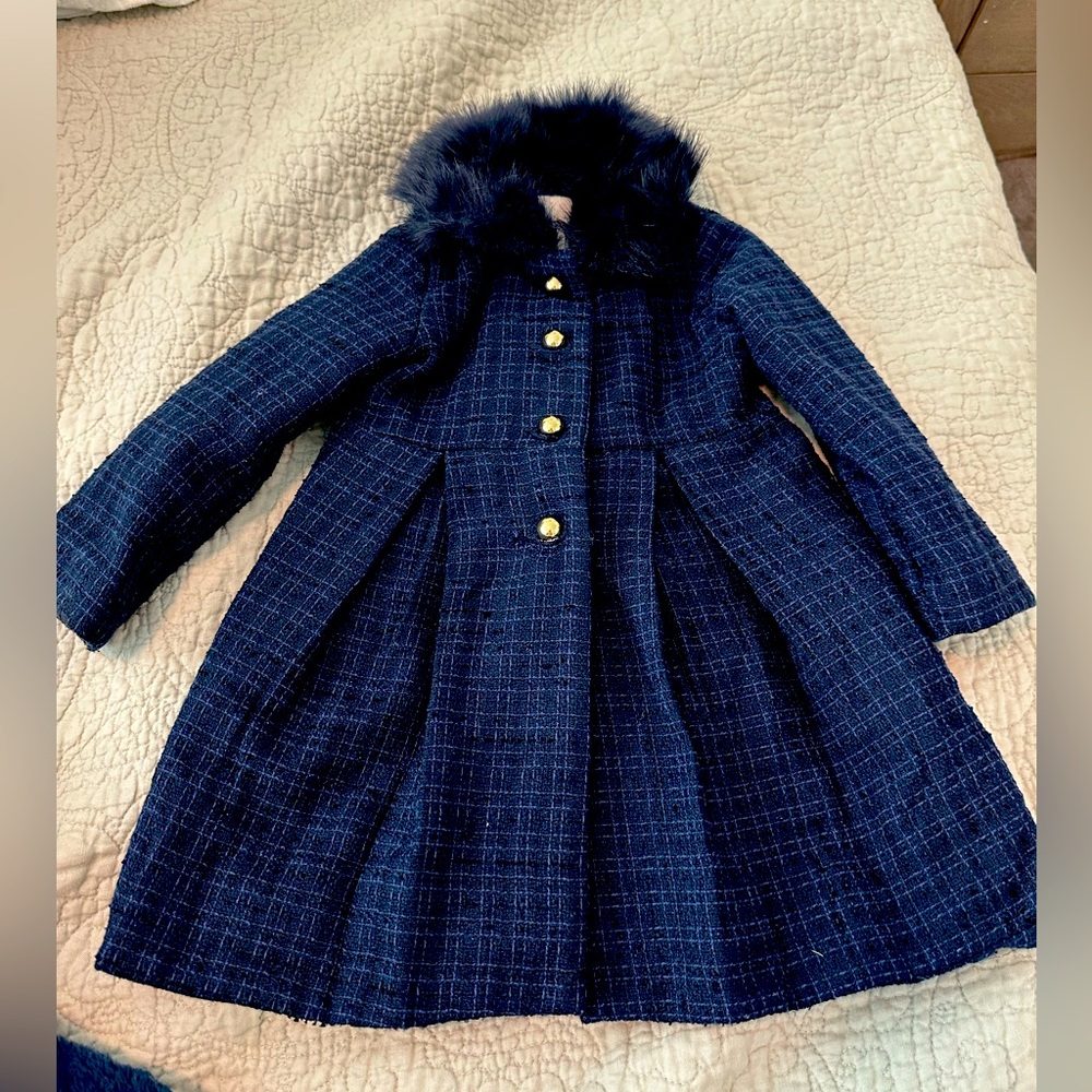 Janie and jack Navy 2T fur collar peacoat